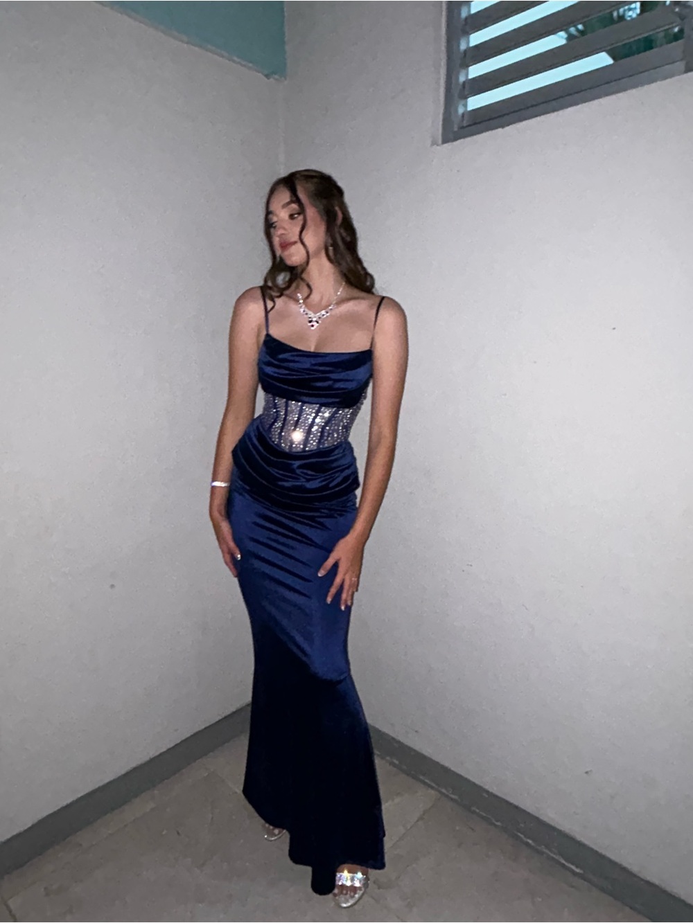 Windsor Midnight Blue Satin Corset Gown